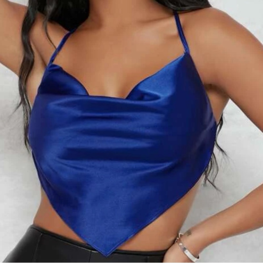 Blue backless cropped bandana top